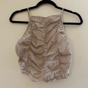 ZARA SIZE SMALL TAN BEIGE ROUCHED HALTER SCRUNCHED TOP NEVER WORN